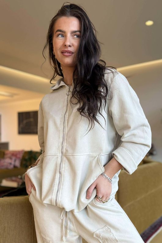 Anine Soft Touch Seam Pocket Hoodie Washed Stone **